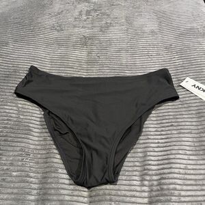 DKNY Black Bikini Bottoms High Rise 4-Way Stretch UPF 40+ Size L NWT $58